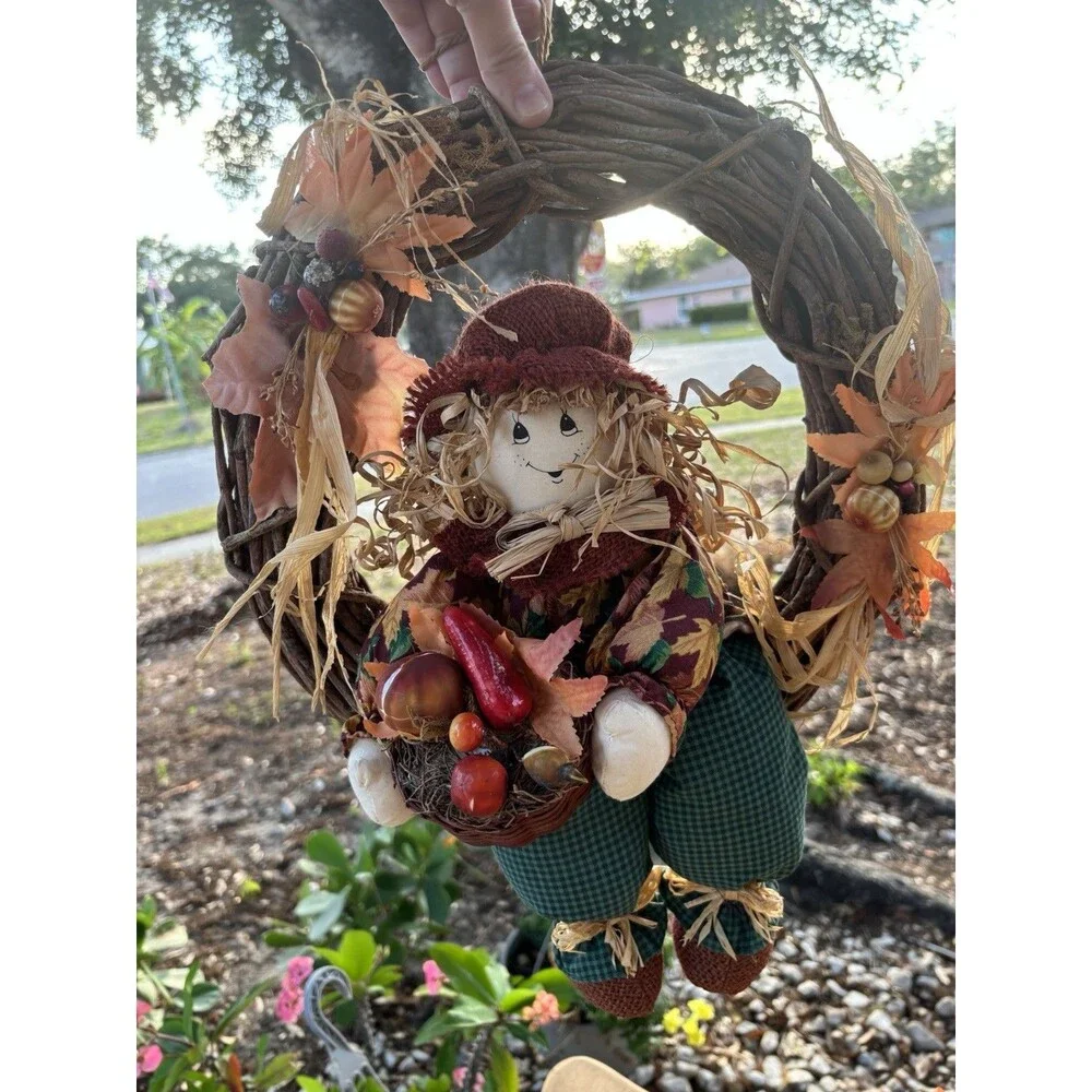 Main Joy Limited Set of 2 Scarecrow Fall Wreath Door Decorations Autumn Colors